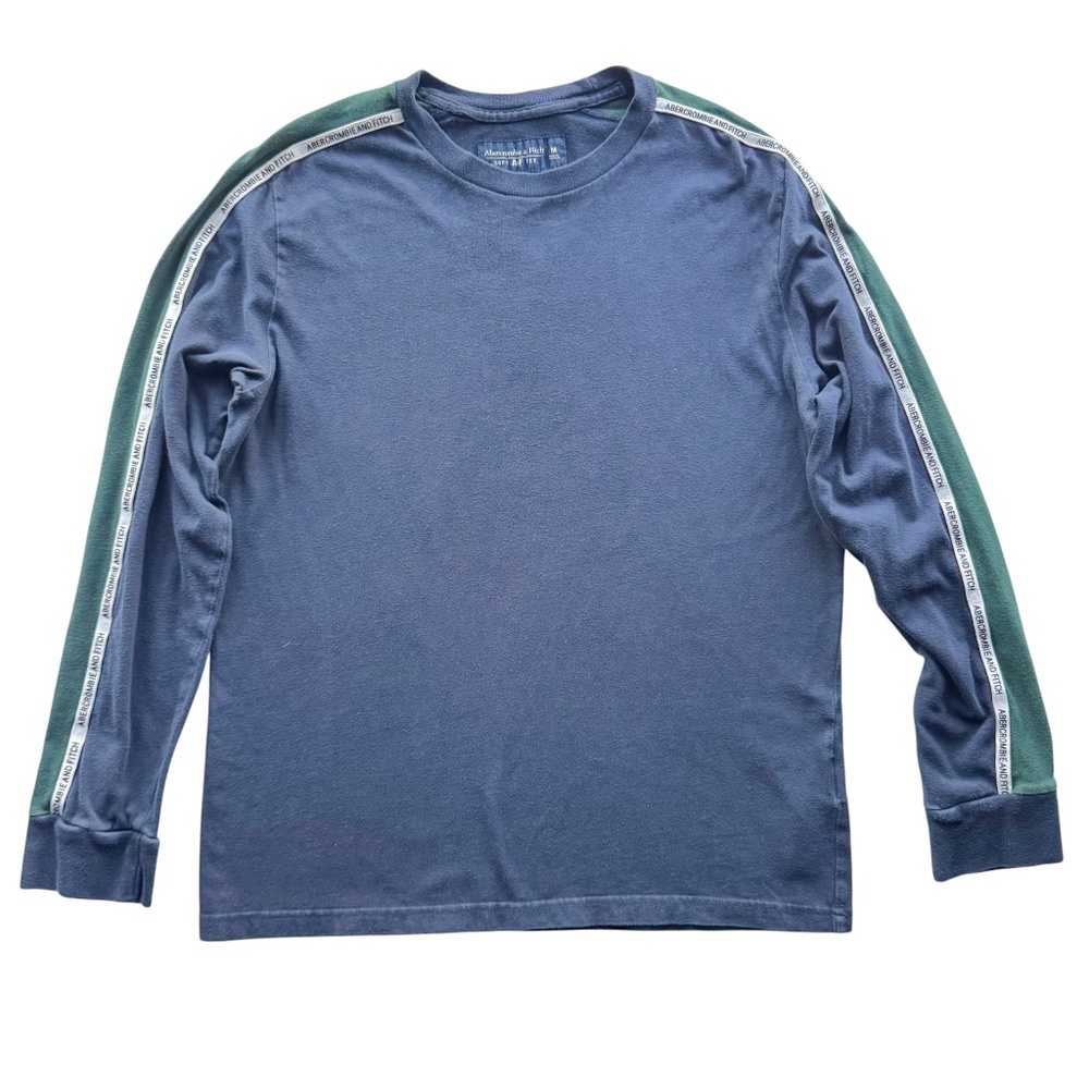 ABERCROMBIE & FITCH Navy Long Sleeve Logo Stripe Tee – Size M